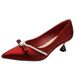 2025 New Pointed Toe French Style High Stiletto Heels Xiuhe Red Wedding Pearl Bowknot Single Shoes Women Mid Heel_vogvips.com