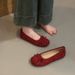Gentle Ballet Ladyshoes Flat Shoes French Candy Soft Sole Silver New Chinese Red Single Shoes Autumn Small Fragrant Wind Women's Shoes_vogvips.com