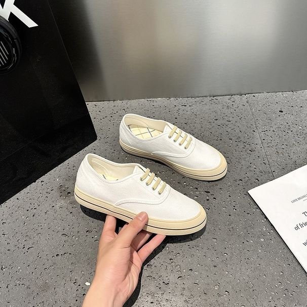 Rainbow Thick-Soled Canvas For Women, 2026 Summer New Style, Old Money Style Lace-Up Casual Sneakers, Trendy White Shoes_vogvips.com