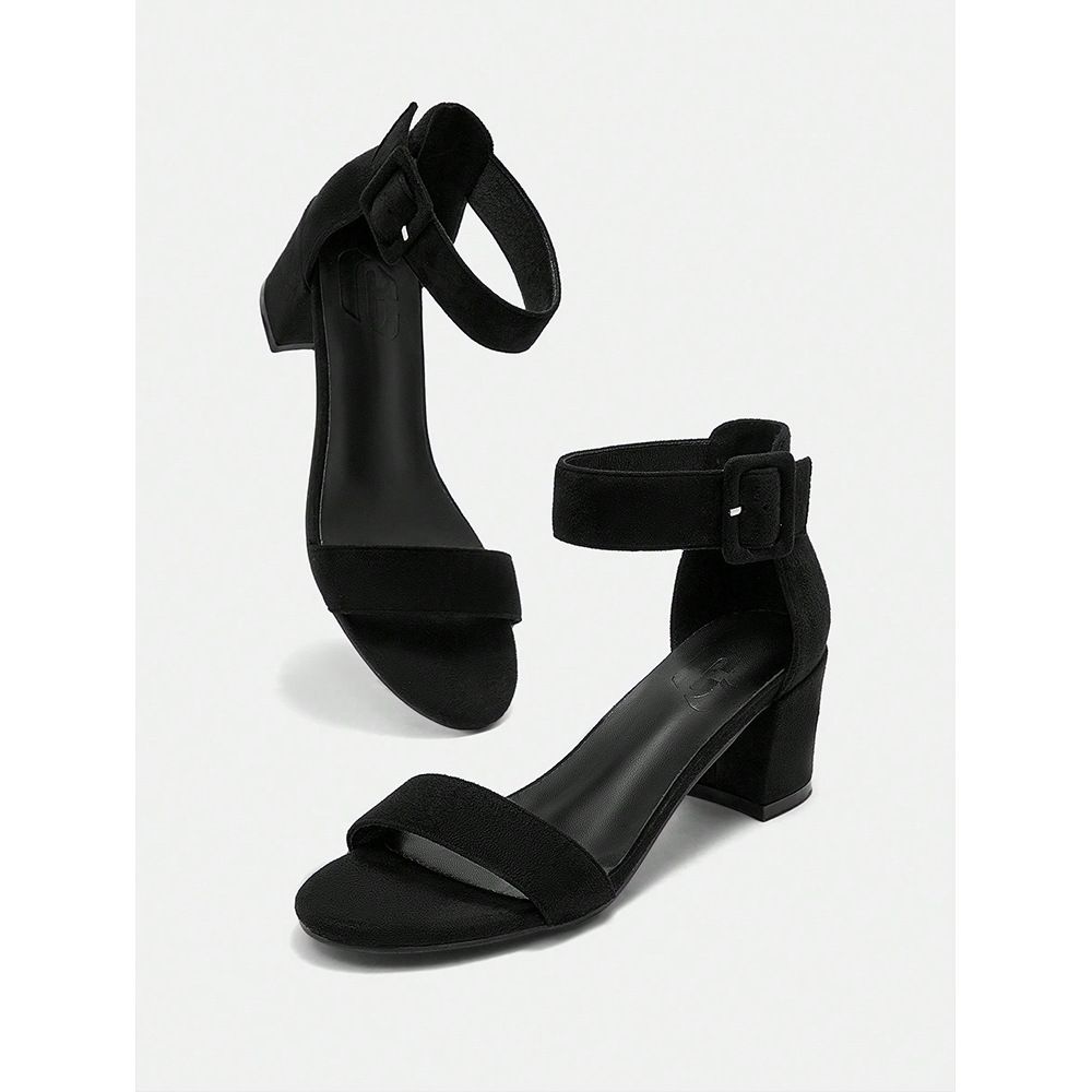 Big Size Thick Heels Women's New Retro Suede Black Round Head Open-toe Sandals_vogvips.com