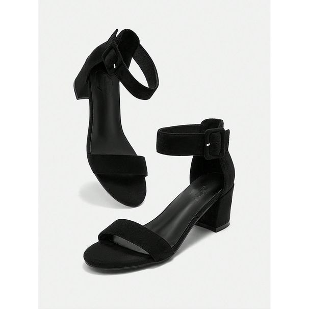 Big Size Thick Heels Women's New Retro Suede Black Round Head Open-toe Sandals_vogvips.com