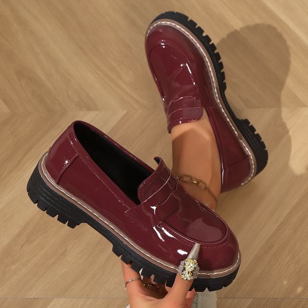 Women's Slip On Leather Shoes British Style Thick Soled Loafers Platform Spring Size 43_vogvips.com