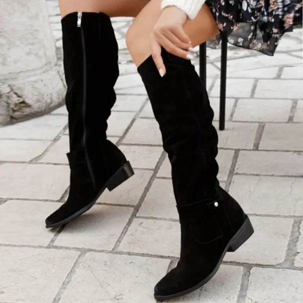 Fashion Women Spring Winter Thick-soled Knee-high Quality Suede Long Comfort Round Toe Botines Mujer Knight Boots 240611_vogvips.com