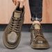 Men's Casual Leather Sneakers - Waterproof Slip-Resistant Soft Sole Oxford Shoes For Autumn & Spring (Khaki/Black)_vogvips.com