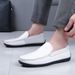New men's bean shoes leather cowhide casual shoes soft soles soft leather shoes white breathable shoes men's shoes_vogvips.com
