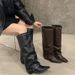Retro Design Niche Style Long With Pointed Toe And Chunky Heel, Black Stacked Boots For Women_vogvips.com
