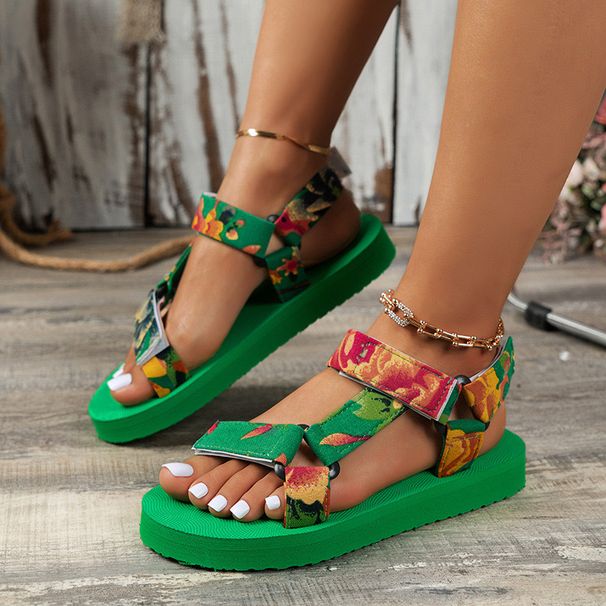 Women’s Shoes Large Size Thick Soled Sandals For Women Summer New Thick Soled Color Matching Velcro Ethnic Style Beach Sandals_vogvips.com
