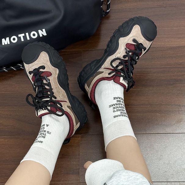 Women's Casual Fashion Sports Shoes Color Block Lace Up Outdoor Hiking Mountaineering Ugly Cute New Style_vogvips.com