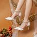Women's White High Heeled Bridal Shoes French Style Open Toe With Pearl Tassel Chain Lace And Flowers Design Wedding Footwear_vogvips.com