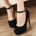 Year-Round In-Stock High Heels Women's European And American Suede Chunky Heel Buckle Waterproof Platform 34-42 Sizes_vogvips.com