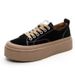 Black Platform Canvas Shoes Women's Round Head Muffin Heightening Casual Board Shoes_vogvips.com
