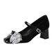 5296-H65 Korean Version Word With Rhinestone Buckle Mary Jane Single Shoe Square Toe Thick Sequin Bow Middle Heel_vogvips.com