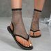 2025 New Summer Women's Clip Mesh Pressure Diamond Sexy Lace Flat Sandals_vogvips.com