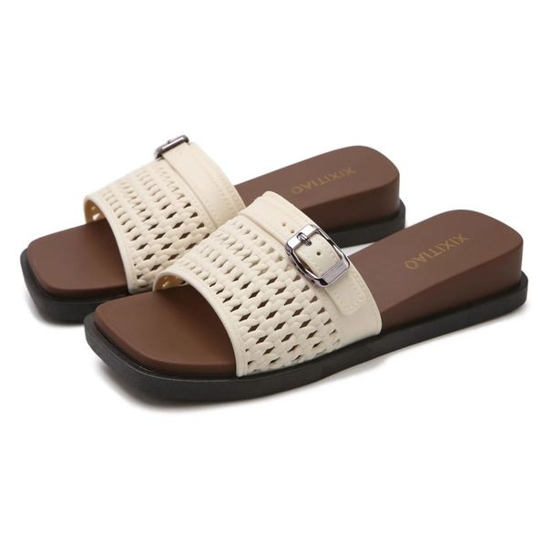 Square-Buckle Woven Strap For Men And Women: Outdoor, Non-Slip, Versatile, Thick-Soled Summer Beach Sandals_vogvips.com