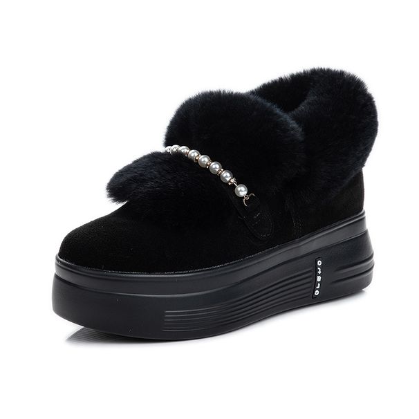Women's Shoes Cotton Padded Snow Boots Women's Real Fur High Heels Genuine Leather Inner Height Increasing Dongda Single Shoes Velvet Leather Real Fur_vogvips.com