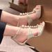 French-style Pearl Crystal Sandals For Women 2026, White Roman Style With Pleated Straps, Open-toe Higs,_vogvips.com