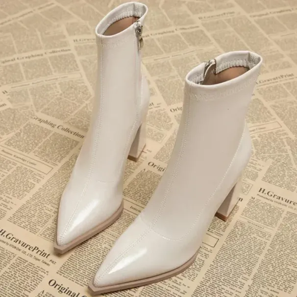 Selg Shoes Zipper Winter Womens Pointed Toe Solid Plus Veet Warm Short Tall UK Boots 241122_vogvips.com
