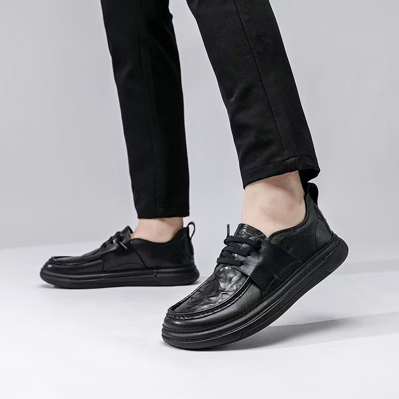 Crooked Shoes For Men 2024 Autumn New Versatile Business Casual Genuine Leather Men's Thick-Soled Loafers_vogvips.com