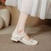 Women's Chunky Heel 2025 Summer New Style Woven Hollow Bow Strap Fashionable Flat Shallow Mary Jane Shoes_vogvips.com