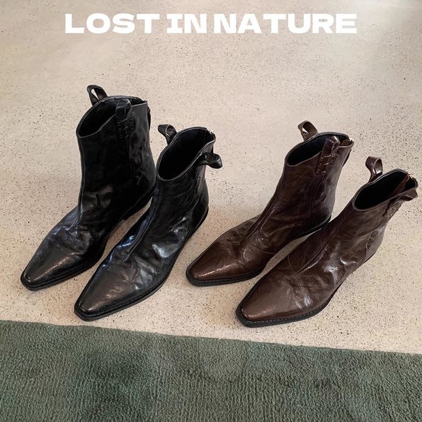 Sheepskin Version ~ Niche Pointed Toe Short For Women With Chunky Heels, Slimming Back Zipper Western Cowboy Boots,_vogvips.com
