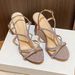 Glitter Pointed Toe Stiletto Heel Sandals With Crystals And Ankle Strap For Women_vogvips.com