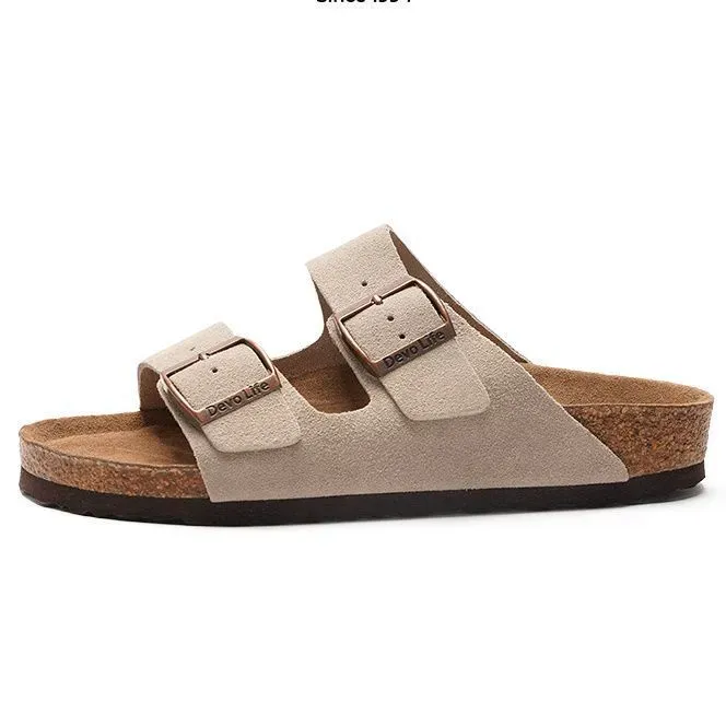 2026 Cork Slippers New Large Size Unisex One Word Casual Student Fashion Cool And Trendy Thick Soled Shoes_vogvips.com