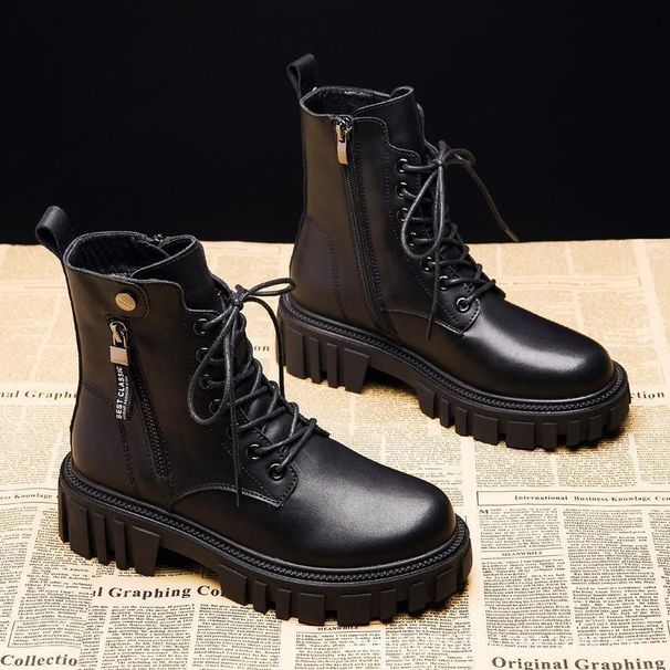 Black Martin For Women British Spring And Autumn Single Summer Thin Thick Sole Heightening Heel Street Style Motorcycle_vogvips.com