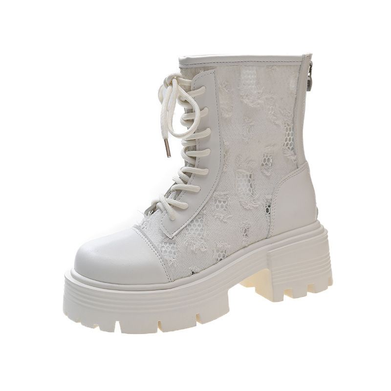 Breathable Martin Boot For Women, Spring And Summer Thin Short 2025 New Thick-Soled Meh Boot, Denim Hollow-Out_vogvips.com