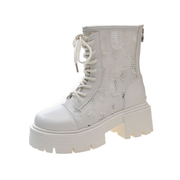 Breathable Martin Boot For Women, Spring And Summer Thin Short 2025 New Thick-Soled Meh Boot, Denim Hollow-Out_vogvips.com