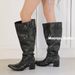 Women's Shoes Niche Design Pointed Toe Large Tube Circumference High Heel Spring Pile Boots Retro Western Cowboy Boots Thick Heel Long Boots_vogvips.com