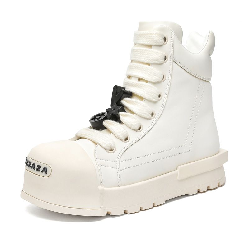 Buffny Unisex High-Top Platform Sneakers – Chunky Sole, Cushioned Comfort, Casual & Streetwear Style (White/Black)_vogvips.com