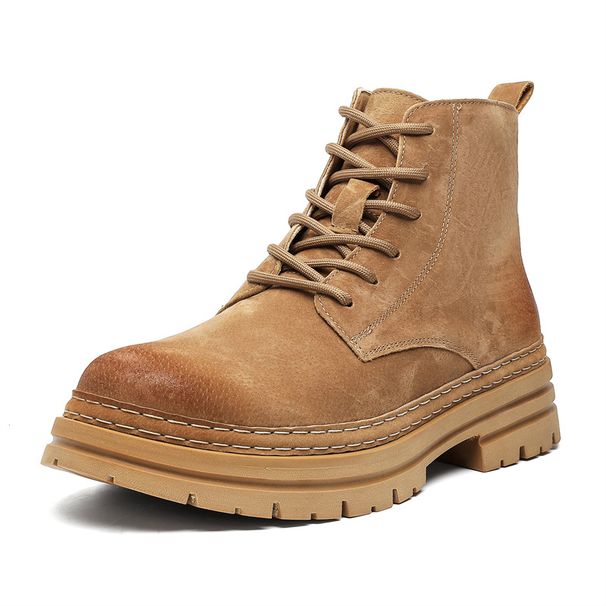 Martin Boots Men's Retro Tooling Boots Locomotive Short Boots Thick-soled Heightening Rhubarb Boots_vogvips.com