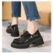Plus Size Women's 41-43 Small Leather Shoes Women Spring Autumn Thick Sole Loafers 2024 Black High Chunky Heel Trendy_vogvips.com