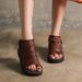 Handmade Summer New Leather Hollowed Out Short Boots With Clipped Toes, Cool Casual Boots, Roman Flat Heel Women's_vogvips.com