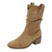 Quality~Fashion Chunky Pointed Toe Slouch Short High Heel Western Riding V-Mouth Mid-Calf Boots_vogvips.com