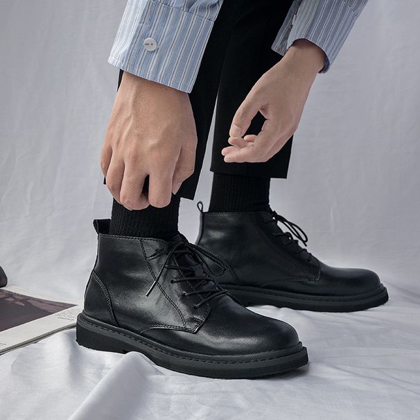 European Warm Series Light Mature Style Versatile Black Short Men Genuine Korean Version High-top Leather Shoes British Martin Men's Boots_vogvips.com