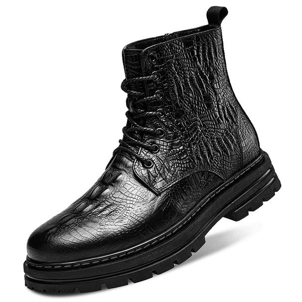 Medium Tube Men's Martin Boots Casual Velvet Outdoor Tooling Boots Large Size Embossed Crocodile Pattern Thick-soled Leather Boots Men_vogvips.com