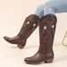 Women's Embroidered Round Toe Chunky Heel Mid-Calf Boots Stylish Casual Riding Boots For Daily Wear Holiday Fashion Daily Women's Boots_vogvips.com