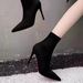 2025 New Sexy Black Red Sole Versatile Short For Women, Thin Pointed Toe Suede Stretch Slim High Heel Women's Boots_vogvips.com