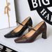 One-word High-heeled Single Shoes Women's Square Head Light Mouth Thick-heeled High-heeled Shoes Metal Belt Buckle Women's Shoes_vogvips.com