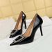 6122-3K66 Banquet Heels Women's Slim Ultra High Heels, Lacquer Leather, Shallow Mouth, Pointed Water Diamond Metal_vogvips.com