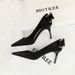 3226-AH36M Korean Fashion Banquet Women's High Thin Heels, Shallow Mouth, Pointed Side Hollow Back Bow Single Shoes_vogvips.com
