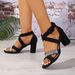 One-strap Open-toe Heeled Sandals For Women, Summer European And American Style, Rhinestone Peep-toe Chunky Heel, Plus Size Sandals_vogvips.com