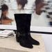~2025 Spring And Autumn New Brown Chunky Heel Pointed Toe Western Women Mid-Calf Cowboy Suede Short Boots_vogvips.com