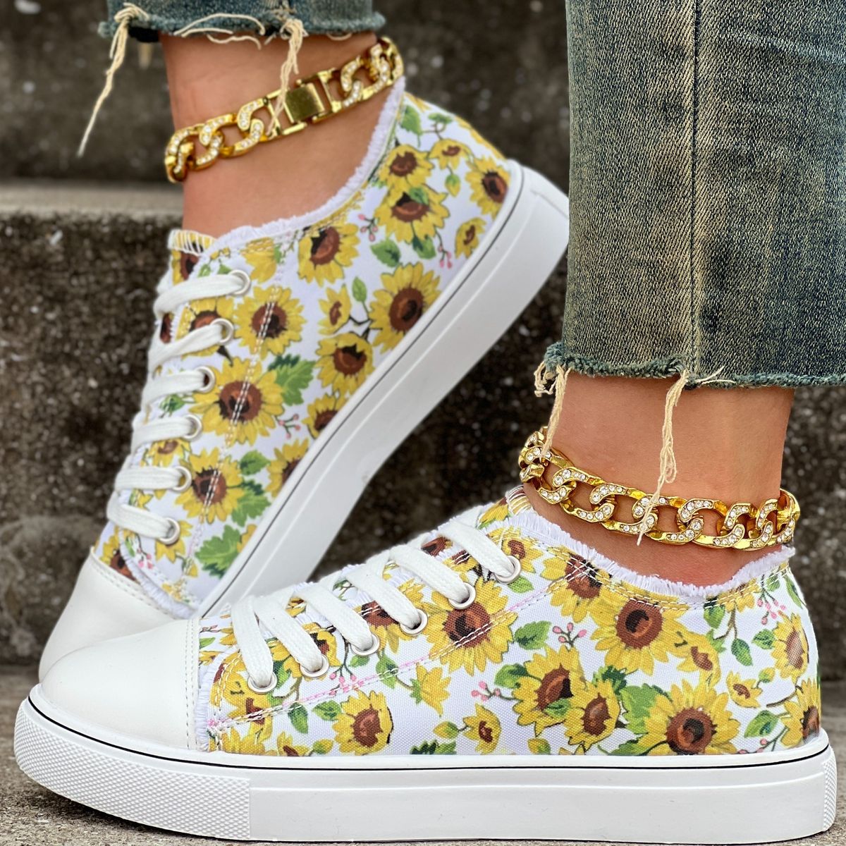 Fashion Printed Sun-Flower Strap Casual Shoes_vogvips.com