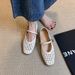 Women's French Woven Openwork Mary Jane Shoes Summer Single Strap Low Cut Flats Chunky Heel Sandals in Stock Ready to Ship_vogvips.com
