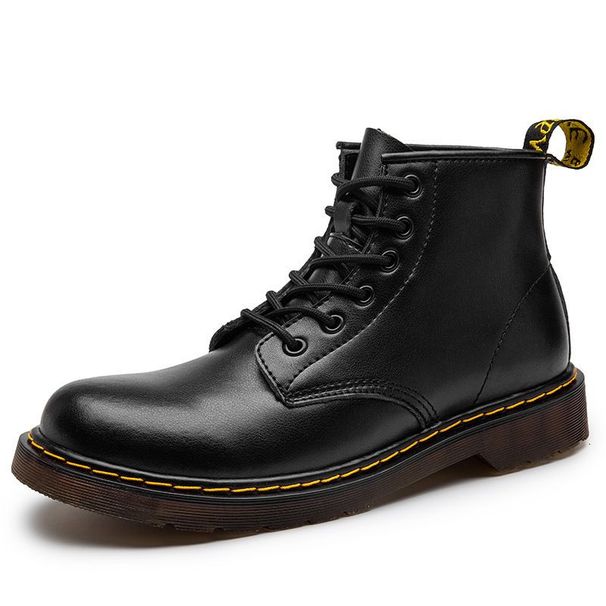 Designer Shoe Plus Size Autumn Winter Couple High Trendy Shoes British Style Black Leather Men's Mid Top Work Boots_vogvips.com
