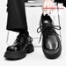 ShoeVault Derby For Men, Thick Sole, Hidden Increase Of 10cm, Round Toe, Big Toe British Style, Black Work Shoes, Height_vogvips.com