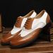 Euro Step New Brogue Carved Large Size Color Block Trendy Versatile Youth Men's Business Formal Leather Shoes_vogvips.com