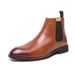 Men's Chelsea Boots Winter Faux Leather Slip-On Boots With Fleece Lining, Fashion Pointed Toe Low Heel Ankle Boots For Casual & Dress_vogvips.com